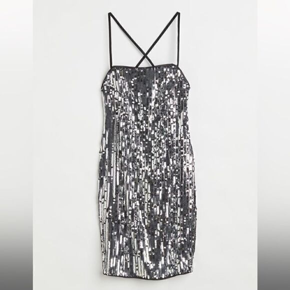 H&M black and silver Short Sequined Dress | size M | NWT - Picture 2 of 9